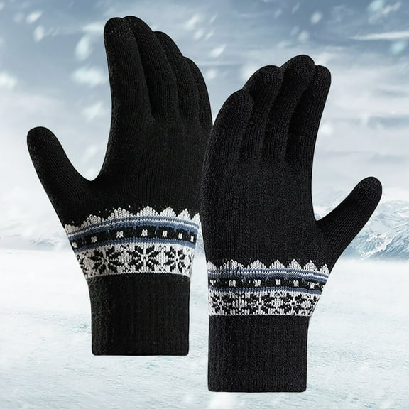 Dyfzdhu Knit Gloves For Women Warm Winter Double Fleece Jacquard Screen Gloves Black