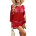 thumbnail image 2 of Womens Oversized Crochet Hollow Out Summer Boat Neck Beach Bathing Suit Cover Up Mini Dress  Size, 2 of 9