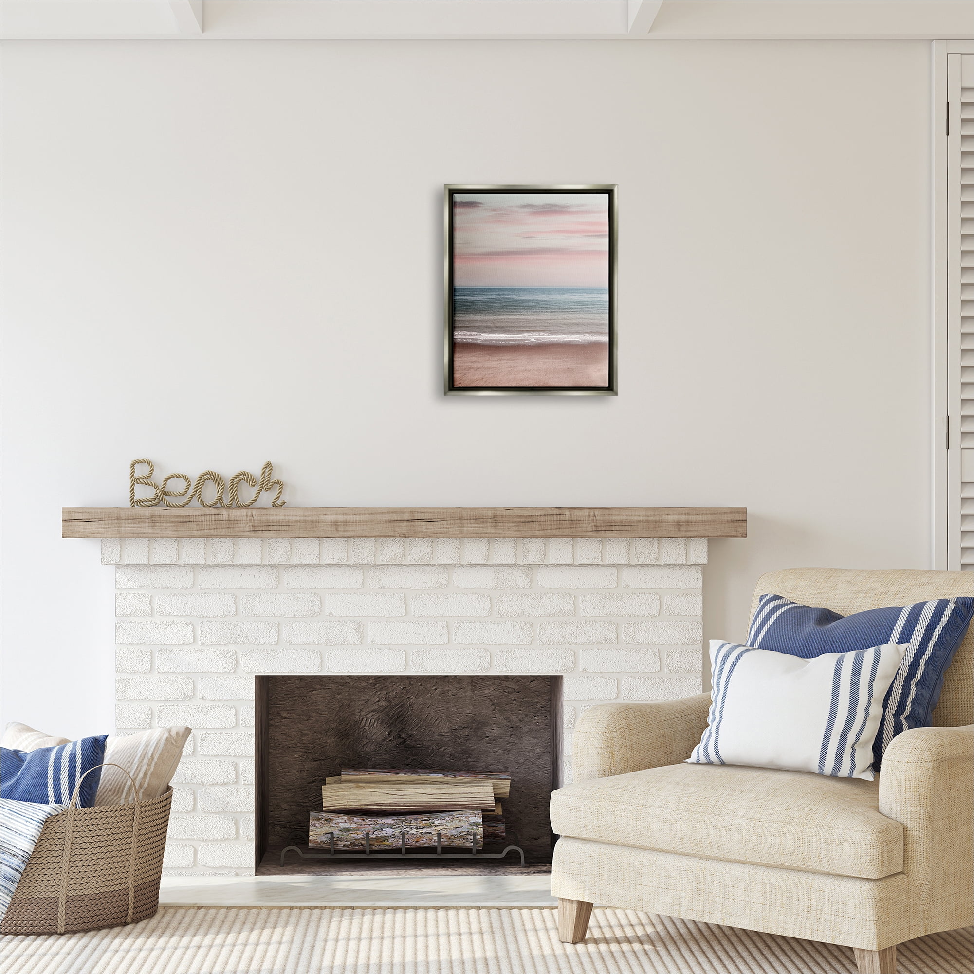 Stupell Industries Pastel Shore Sunrise Landscape Painting Gray Floater Framed Canvas Art Print Wall Art, 17 x 21