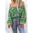 thumbnail image 4 of ABPHQTO Blusa de mujer con hombros descubiertos y borlas con estampado floral verde, 4 of 5