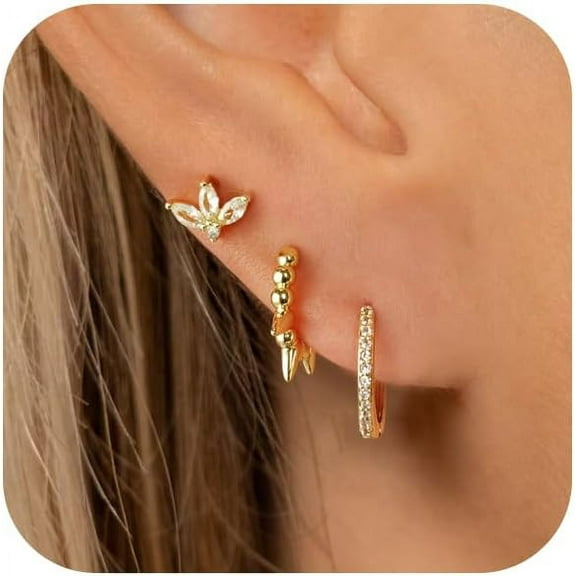 Gold Hoop Earrings Set For Women 14K Real Gold Silver Plated Chunky Hypoallergenic Trendy Lightweight Cute Huggie Hoops Dainty Cartilage Multiple Piercing Hoop Earrings Jewelry Gifts[Z2299]