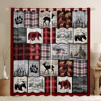 Homewish Wildlife Deer Moose Blackout Curtains Set of 2 (52x84 Each), Jungle Wolf Bear Window Curtains, Rustic Farmhouse Buffalo Curtains and Drapes, Blackout Curtains Bedroom Decor