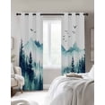 thumbnail image 2 of Blackout Curtains for Bedroom, Turquoise Forest Room Darkening Window Drapes for Living Room, Mountains Birds Fog Tree Scenery Thermal Insulated Grommet Curtains, 42x84 inch, 2 Panels, 2 of 9