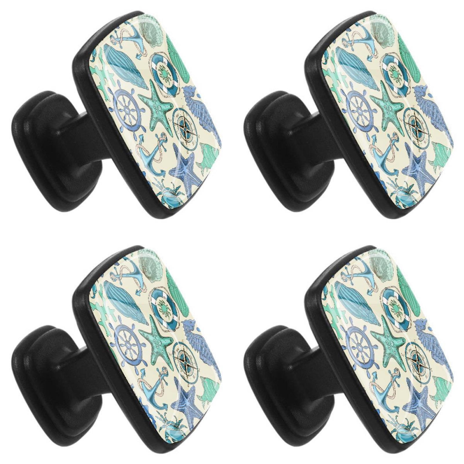 4 Pcs Square Cabinet Handle Cupboard Knob Drawer Pulls Handle Nautical Pattern Drawer Knobs with Screws Furniture Decoration