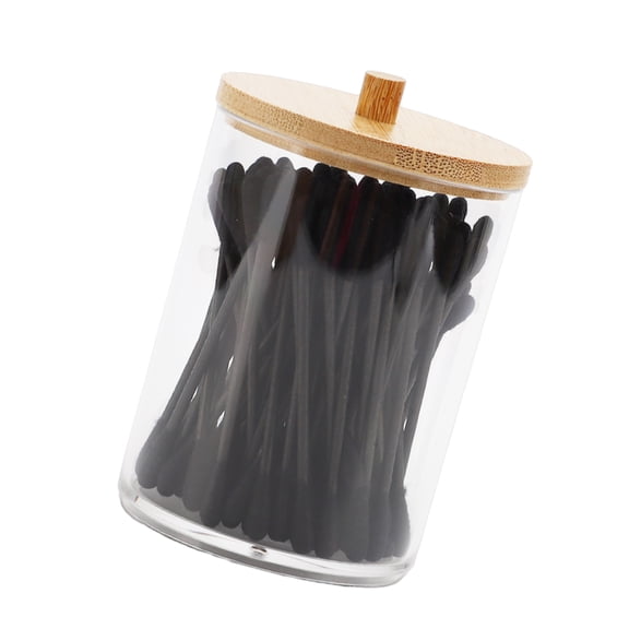Unique Bargains 1 Pc Acrylic Bamboo Wood Cotton Swab Jar for for Laundry Rooms Bathroom Clear Wood Color ["Cylindrical Cover"]