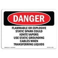 thumbnail image 1 of SignMission OS-DS-A-1218-L-2352 12 x 18 Po Signe de Danger OSHA - Étincelle Statique Inflammable Ou Explosive Pourrait, 1 of 1