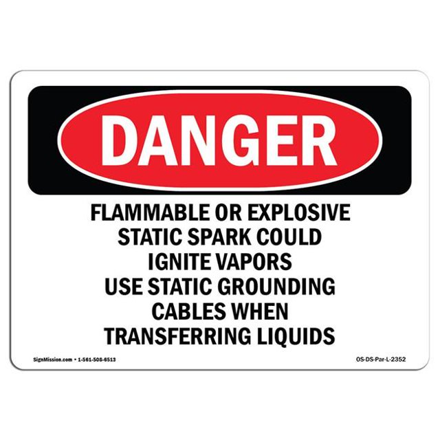 SignMission OS-DS-A-1218-L-2352 12 x 18 Po Signe de Danger OSHA - Étincelle Statique Inflammable Ou Explosive Pourrait