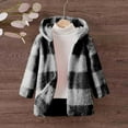 thumbnail image 5 of IVEYRTF Childrens Plaid Hooded Faux Fleece Jacket for Boys Girls Soft Double Sided Coat Long Sleeve Open Front Outerwear for Fall Winter Casual Daily Wear(Dark Gray,5-6 Years), 5 of 6