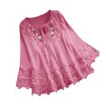 thumbnail image 2 of lmcalzta Top for Women Lace Long Sleeve Crewneck Loose Shirts Fall Trendy Casual Comfy Cotton Blouses, 2 of 9