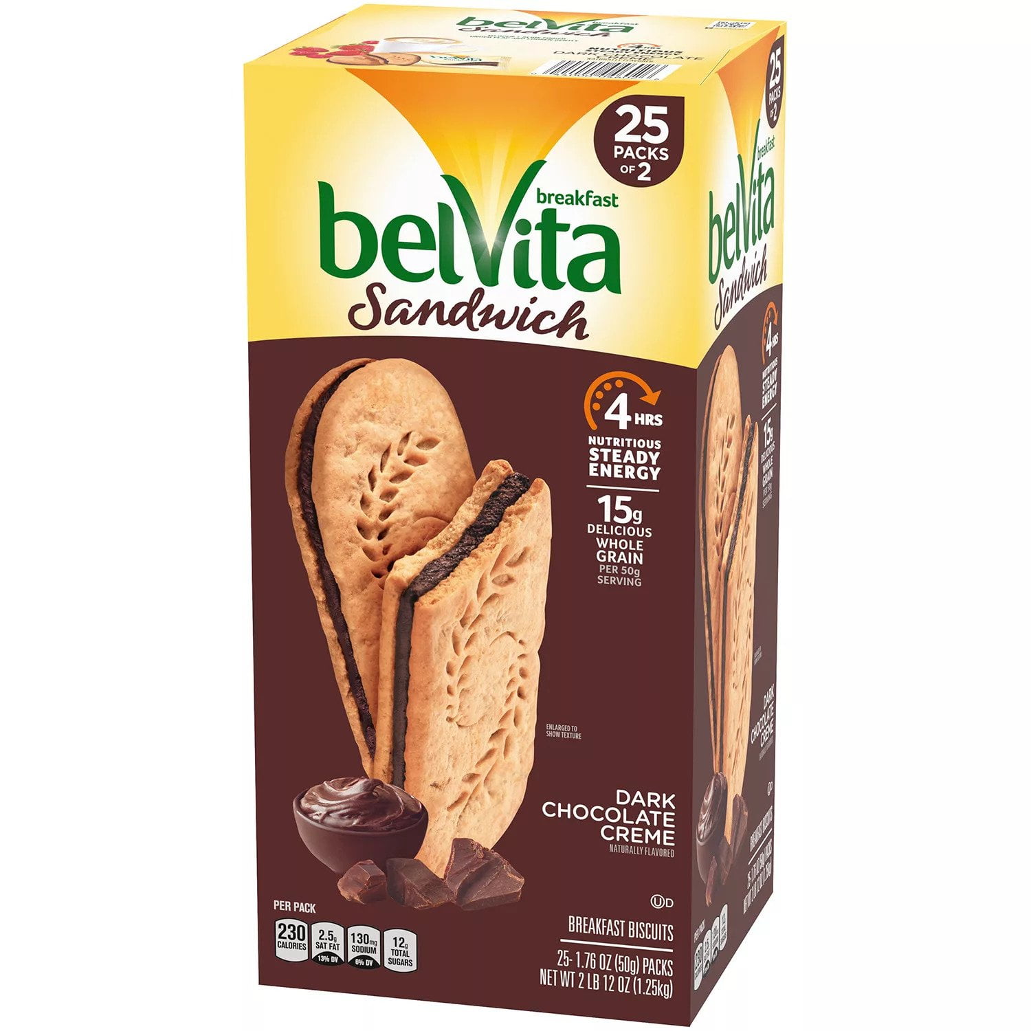 belVita Sandwich Dark Chocolate Creme Breakfast Biscuits 2 per Pack. 25 Pk.