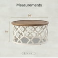 thumbnail image 3 of COZAYH Farmhouse Coffee Table, Distressed Tray Top Table with Curved Motif Frame Base for Boho, Rustic, French Country Decor, Round, White, 3 of 7