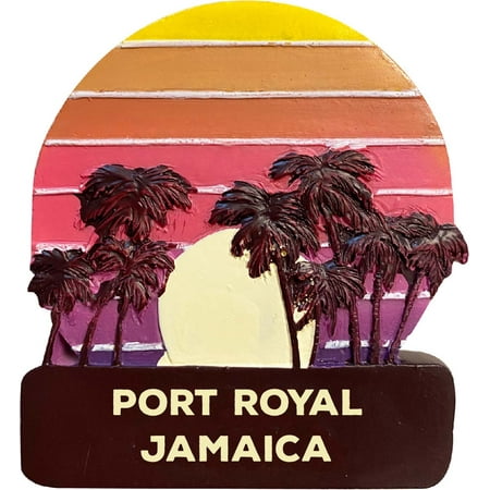 

Port Royal Jamaica Trendy Souvenir Hand Painted Resin Refrigerator Magnet Sunset and palm trees Design 3-Inch Approximately