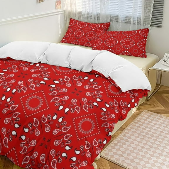 Red Bandana Duvet Cover Set Bedding Set Polyester Quilt Cover for Bedroom Decoration
