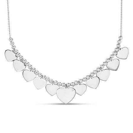 Sterling Silver Rhodium Plated Cubic Zirconia White Graduated Hearts Necklace, 18