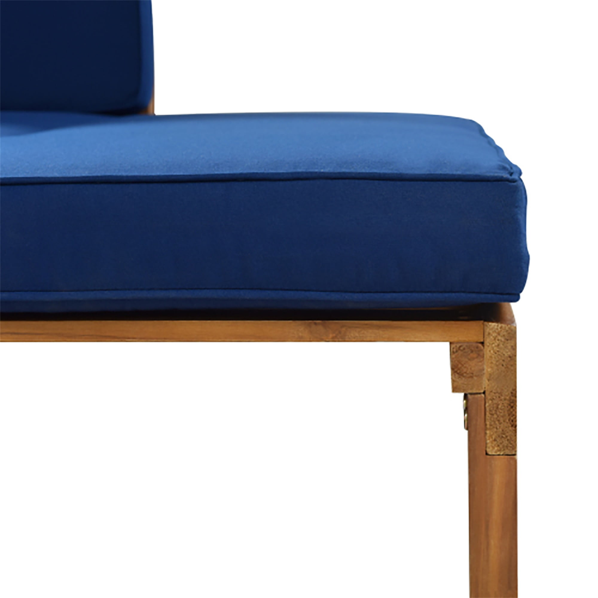 Kadyn Outdoor Patio Stretch Solid Wood Sofa Set Combo Furniture, Patio Furniture Sofa, Ottoman with Thick Cushions, Brown Finish + Blue Cushions Kadyn Outdoor Patio Stretch Solid Wood Sofa Set Combo Furniture, Patio Furniture Sofa, Ottoman with Thick Cushions, Brown Finish + Blue Cushions