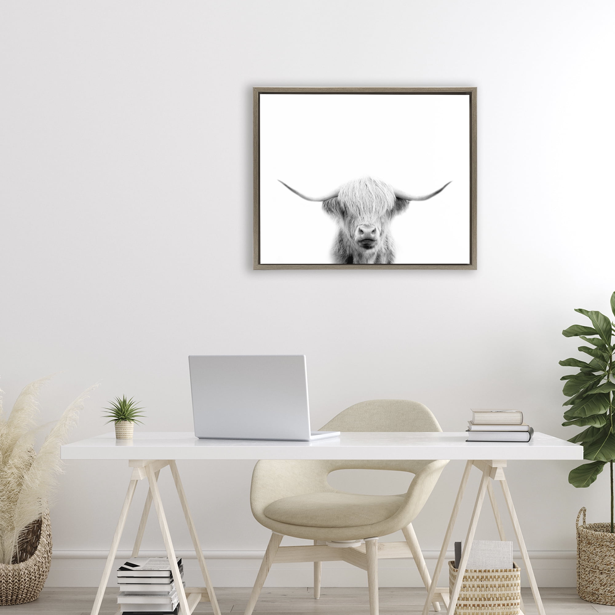 Stupell Industries Scottish Cow Portrait Brown Framed Floater Canvas Wall Art, design by Leah Straatsma