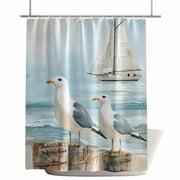 Shower Curtains for Bathroom-72"x84",Coastal Seaside Seagull Retro Sailboat Waterproof Bath Curtain Grommet Shower Curtain Set with Hooks,Watercolor Ocean Beach Washable Bath Accessories