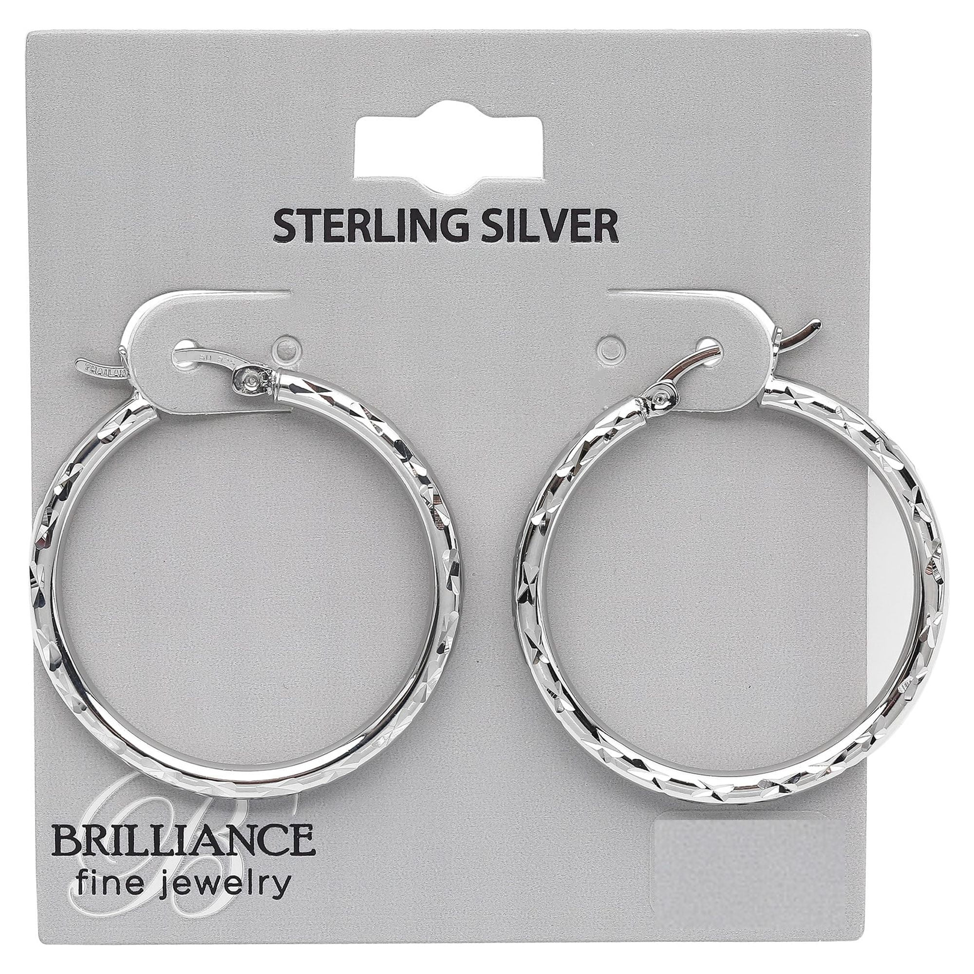 Brilliance Fine Jewelry Diamond Cut Hoop Earrings in Sterling Silver 30MM
