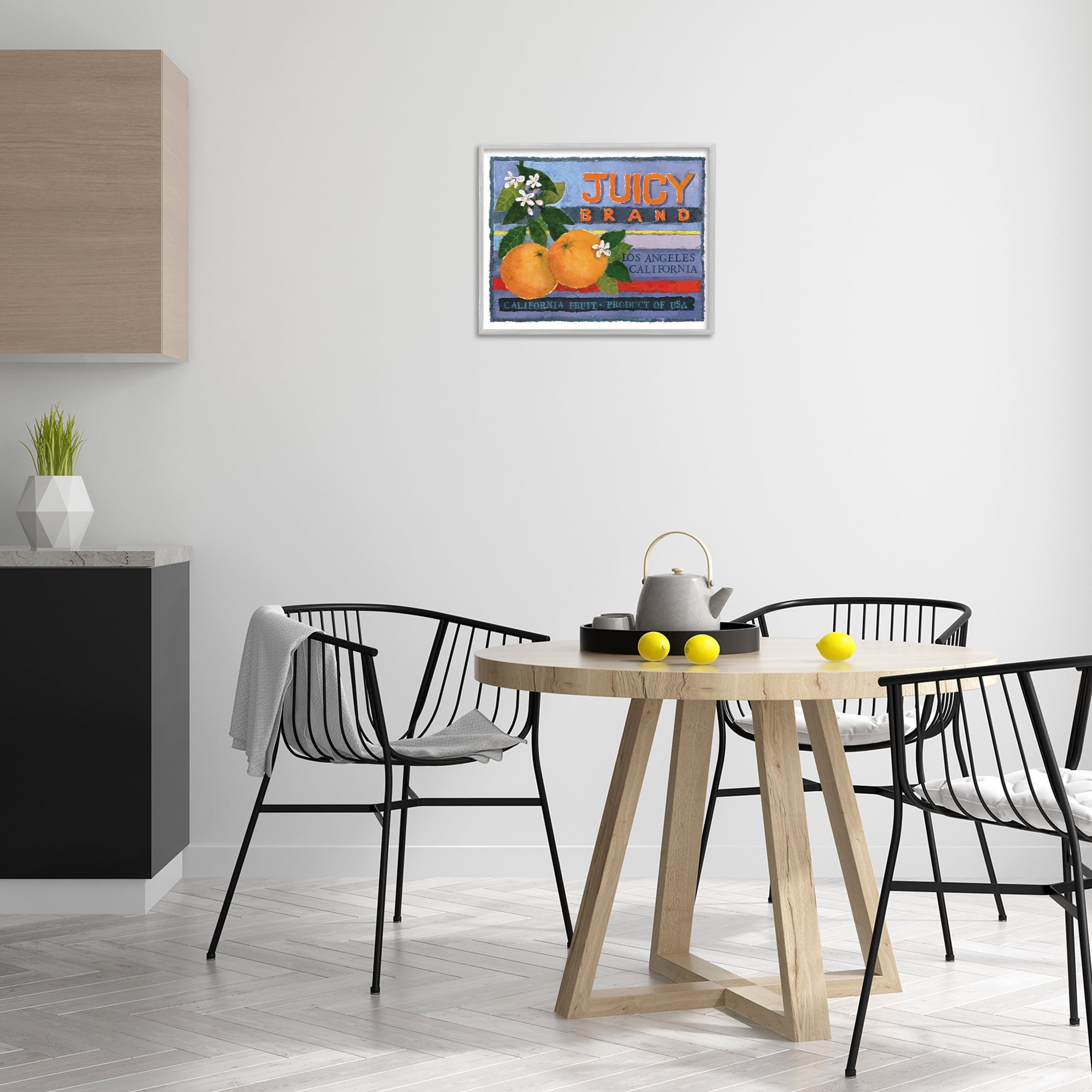 Stupell Industries Juicy Brand Oranges Food & Beverage Painting Gray Framed Art Print Wall Art, 20 x 16