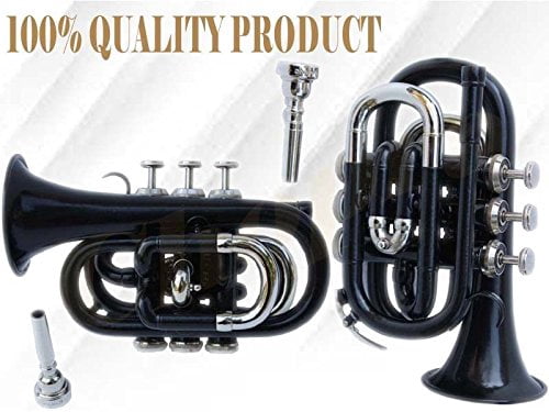 SALE ON Bb Flat Black nickel Finishing Pocket Trumpet W/Free Case+Mouthpiece