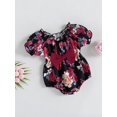 thumbnail image 3 of Coduop Baby Girl Cute Playsuit Rompers,Short Sleeve Floral Elastic Waist Bowknot Bodysuit, 3 of 9