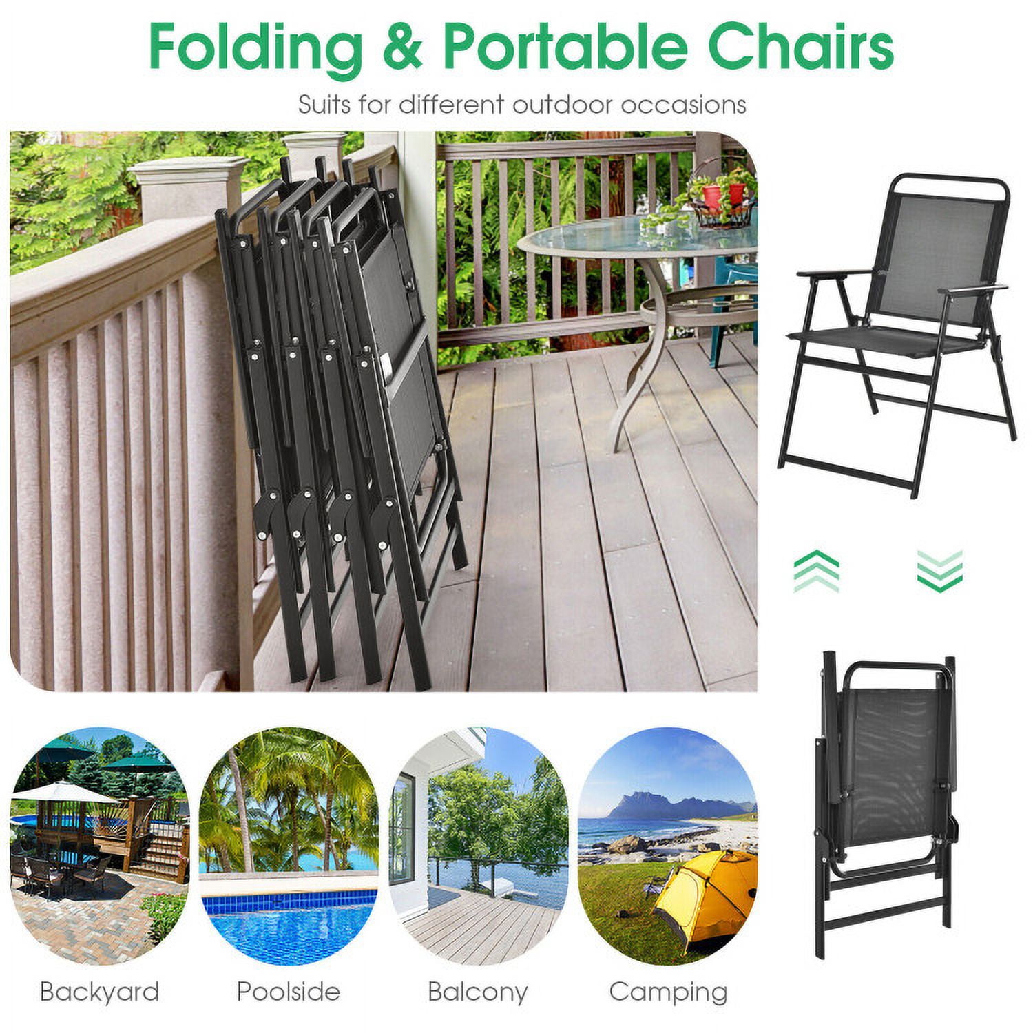 Aimee Lii Set of 2/4/6 Outdoor Folding Chairs with Breathable Seat, Outdoor Patio Set, Set of 6 Aimee Lii Set of 2/4/6 Outdoor Folding Chairs with Breathable Seat, Outdoor Patio Set, Set of 6