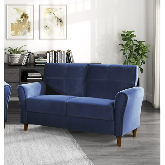 CoSoTower Blue Velvet Upholstery 1Pc Comfort Loveseat Plush Seatbacks Tufted Detail Solid Wood Frame Modern Living Room Furniture