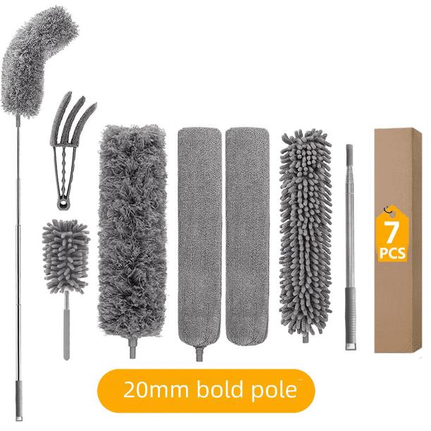 Plumero de microfibra de chenilla con cabezales múltiples y varilla telescópica mejorada y audaz, cepillo para polvo de techo, plumero