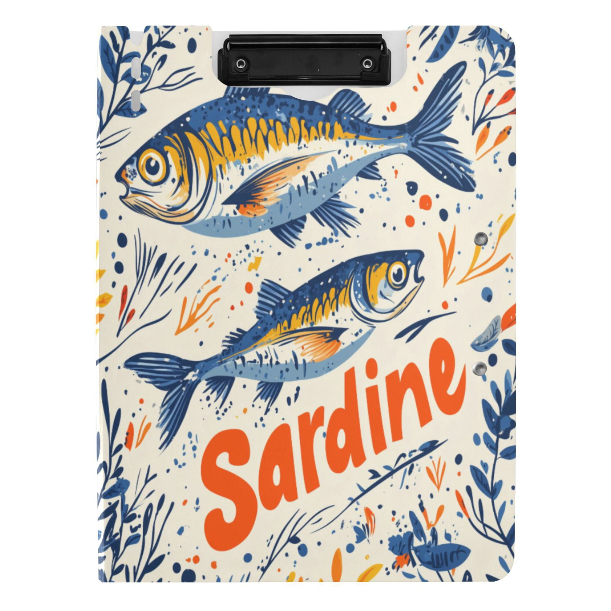 FORMRS A4 Clipboard Folder with Pen Holder Horizontal Foldable School Office Binder, Blue Sardines Pattern