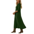 thumbnail image 6 of Ayolanni Dresses for Women Beach Long Sleeve V Neck A-Line Maxi Dresses Solid Pleated Casual Flowy Long Dress Green L, 6 of 7