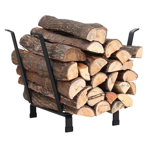 20 Inches Indoor/Outdoor Firewood Rack Fireplace Log & Holders Wood Burning Stove Accessories, Black
