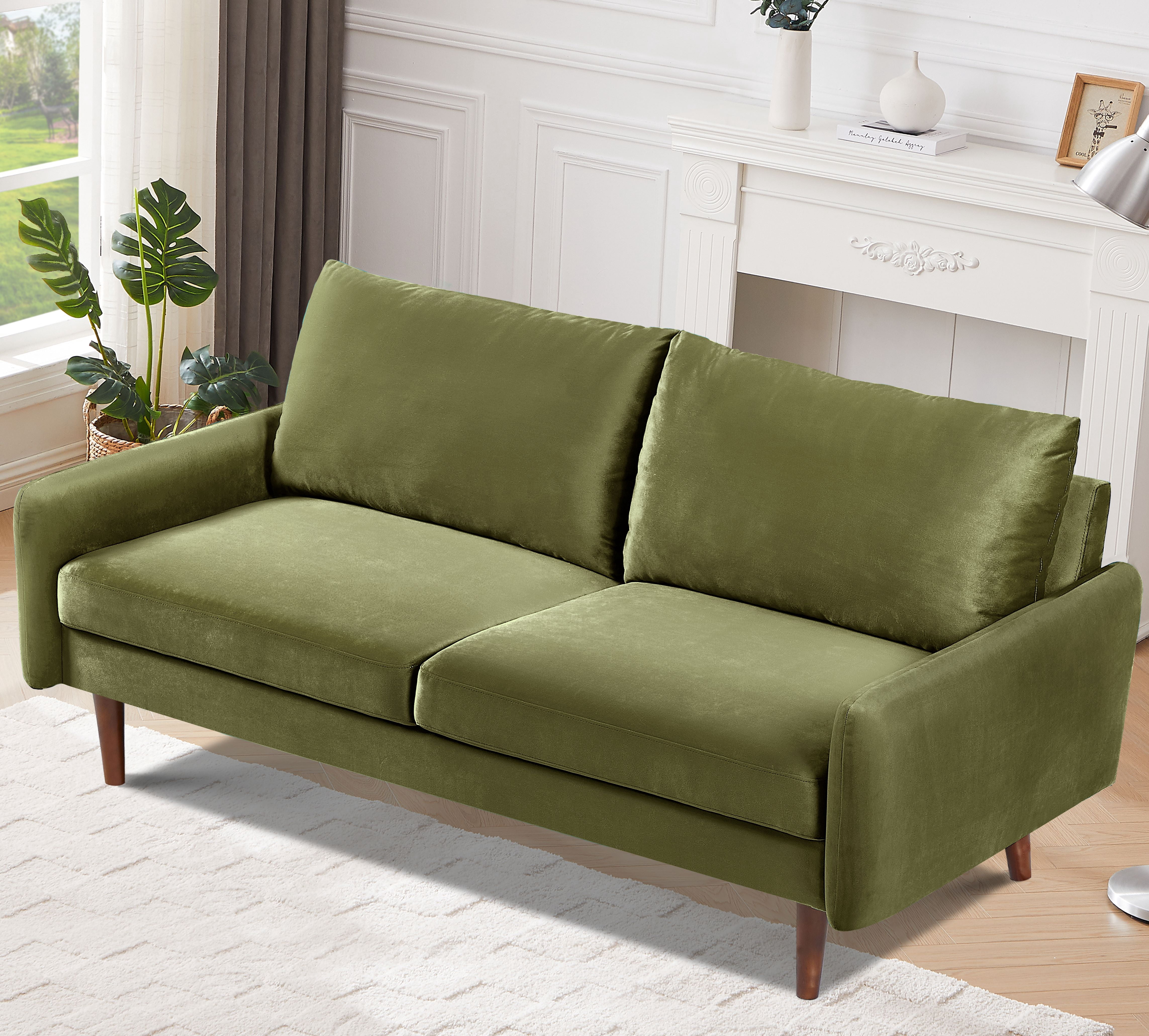 Uspridefurniture Maryellen 70''W Velvet Sofa, Olive Green