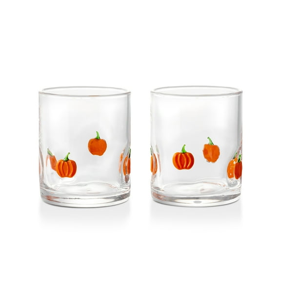 Thyme & Table 12 fl oz Halloween Pumpkin Charm Drinking Glasses, Set of 2