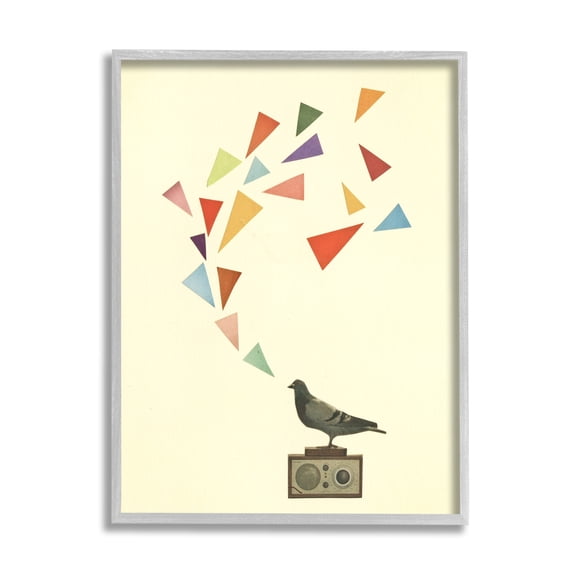 Stupell Industries Pigeon Antique Radio Geometric Triangle Shapes Design Framed Wall Art, 16 x 20, Design by Cassia Beck