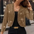 thumbnail image 6 of Women's Sequin Sparkly Cropped Cardigan Dressy Casual Shrugs for Evening Dresses Long Sleeve Open Front Shiny Jacket Brown L, 6 of 6