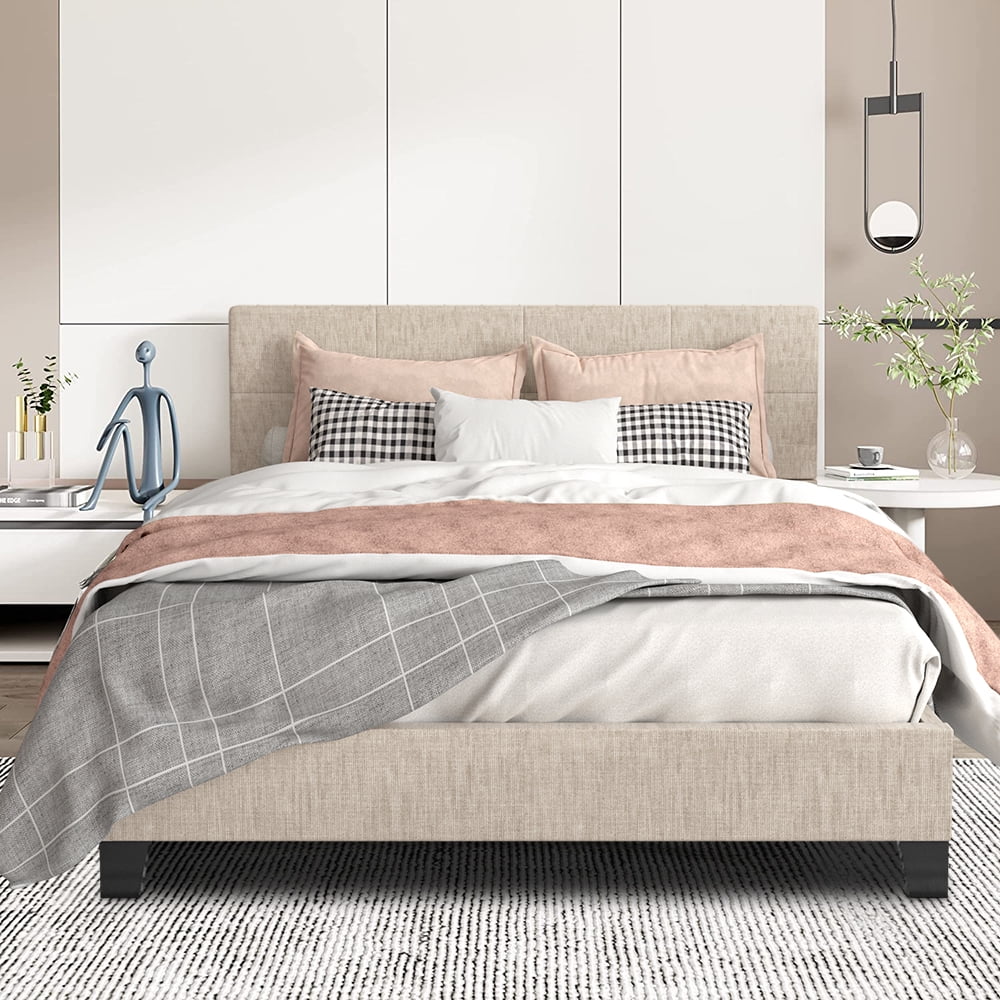 SESSLIFE Upholstered Platform Bed, Beige Full Size Platform Bed Frames,  Hold 600 LBS, No Box Spring Needed, Easy Assembly - Walmart.com