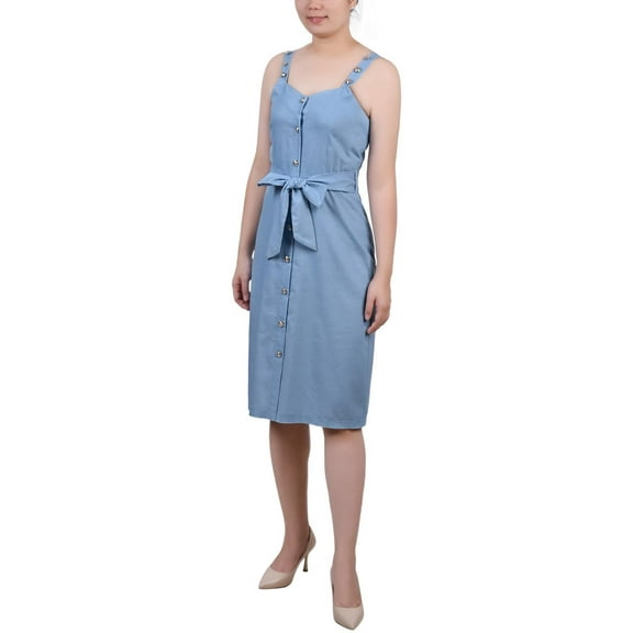 NY Collection Womens Petites Cotton Knee-Length Shirtdress