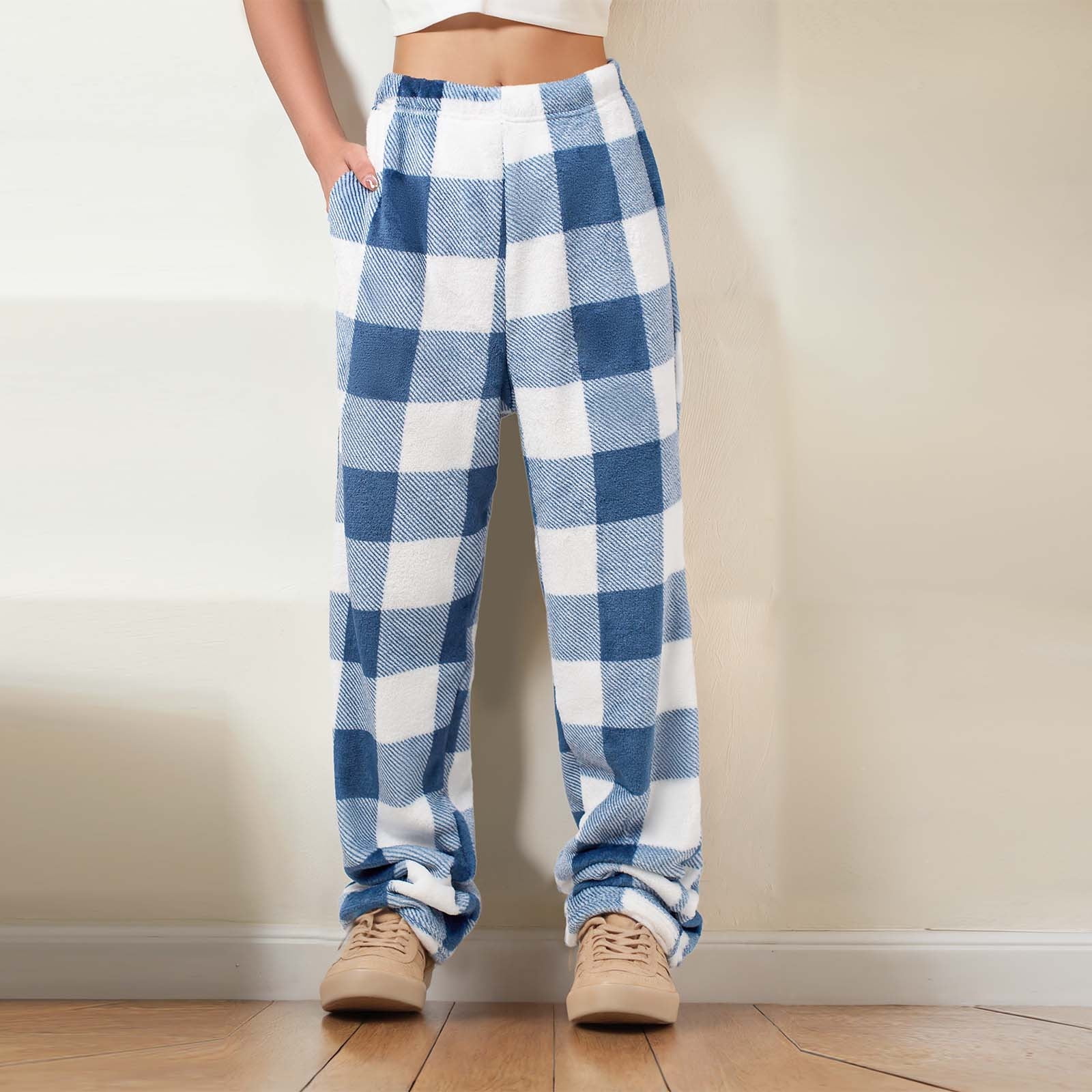 Pantalon De Pyjama Femme à Carreaux - Chaud, Doux, Avec Cordon De Serrage Et Poche