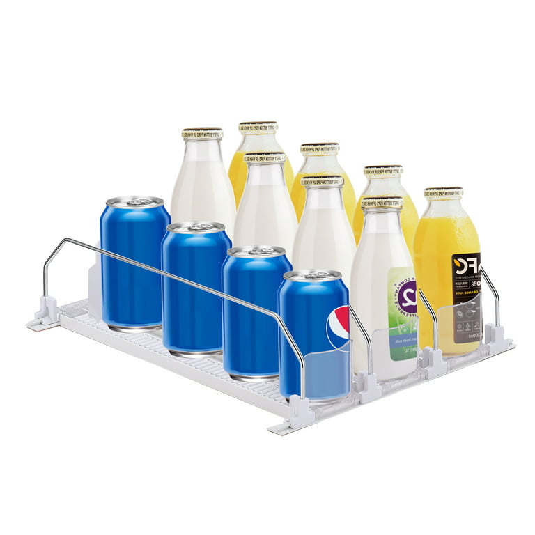 BUDO Drink Organizer for Fridge, Self-Pushing Soda Can Bottles Dispenser  for Refrigerator, 5 Row Width Ajustable, Black, 14.96 Depth