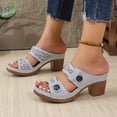 thumbnail image 3 of Dakaela Chunky Heel Sandals for Women Platform Dressy Open Toe Slip on Wedge Pumps Summer Work Shoes Grey, 3 of 8