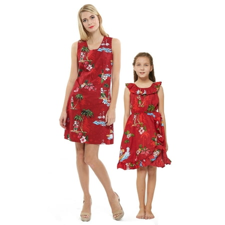 

Matching Hawaiian Luau Mother Daughter Wrap Dresses in Christmas Santa in Hawaii Red