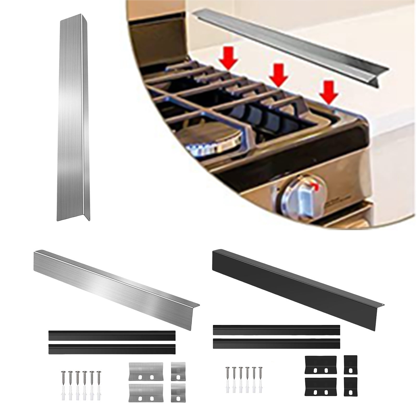 RUISINERY Slide-in Ranges Rear Filler Kits 30inch Trim Between Stove and Backsplash Universally for Stove Gaps Black/Silve