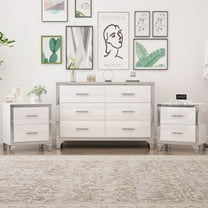 3-Pieces Sets,Dresser and Two Nightstands with Metal Handles and Mirror Decoration, Elegant and Subtle,White