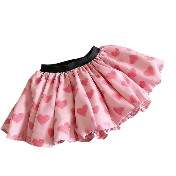 NAISIBABY Girls Floral Skirt, Summer High Rise Cute Puffy Hearts Prints Kids Tiered Pleated Skirt Pink Size 7-8