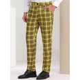 thumbnail image 2 of Pantalones de tela escocesa para hombre, ajuste regular, parte delantera plana, trabajo, baile de graduación, pantalones a cuadros Amarillo S, 2 of 6