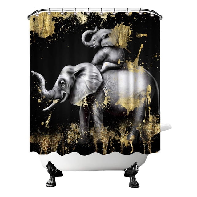 Cortina de ducha FushVre Elephant negra y dorada 180x180 cm