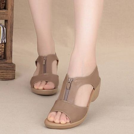 

Tawop Minimalist Shoes Women Plus Size Wedges Soft Shoes Artificial Leather Khaki 40(Us:7.5)