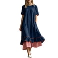 thumbnail image 2 of LEKWK Maxi Dresses for Women Color Block Short Sleeve Tiered Flowy Dress Ruffle Striped Hem A Line Sundress Summer Fashion Beach Vacation Outfits, 2 of 7