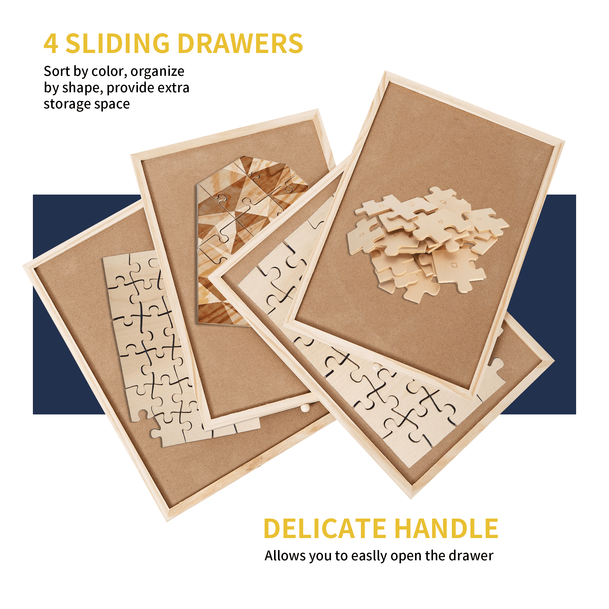 1500 Piece Puzzle Table with Folding Legs and 4 Sliding Drawers,34.3 "x 26.5" Wooden Jigsaw Puzzle Board with Protective Coverfor Adults