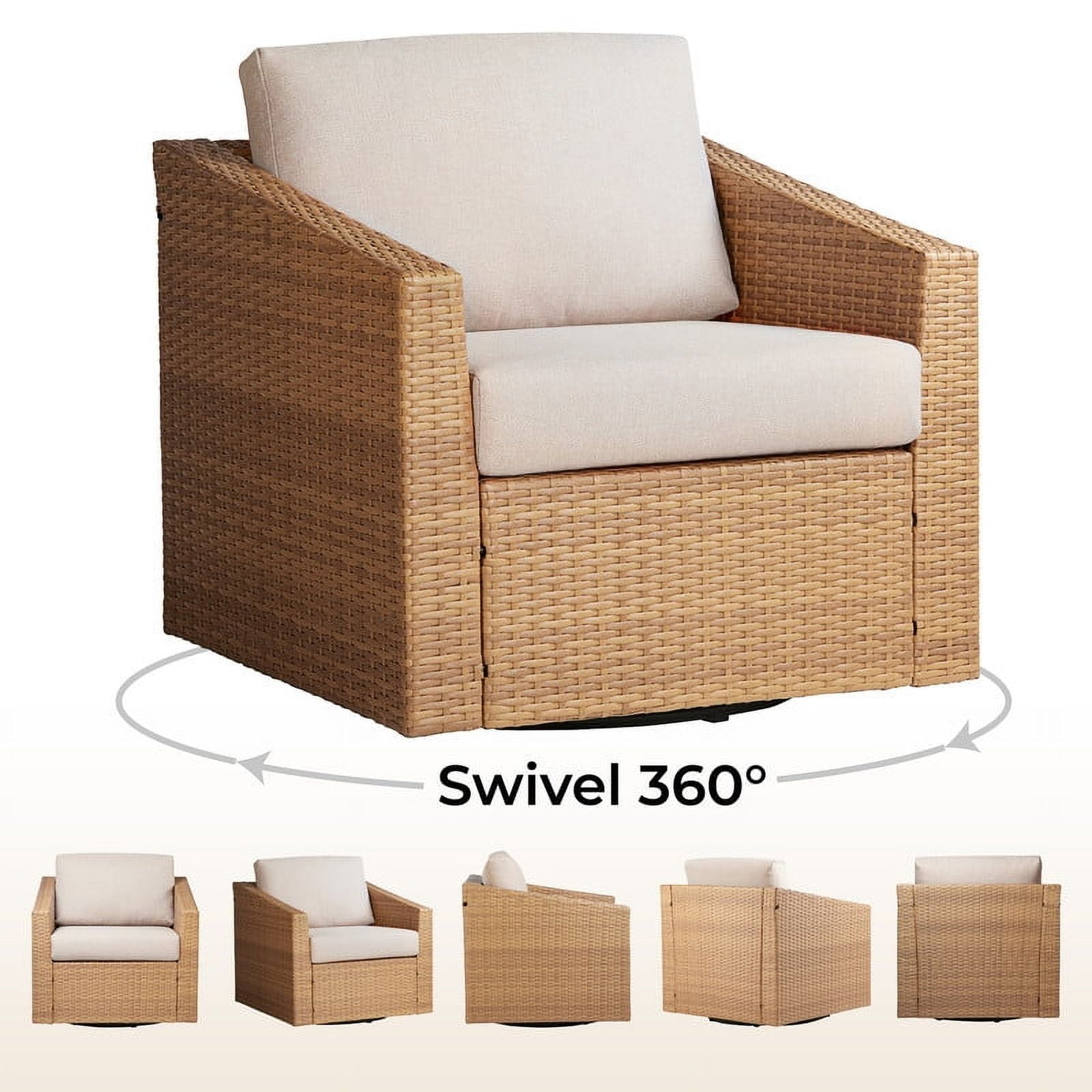 CHITA Outdoor Swivel Wicker Chairs with Cushions, Light Brown/Cream (Set of 2)